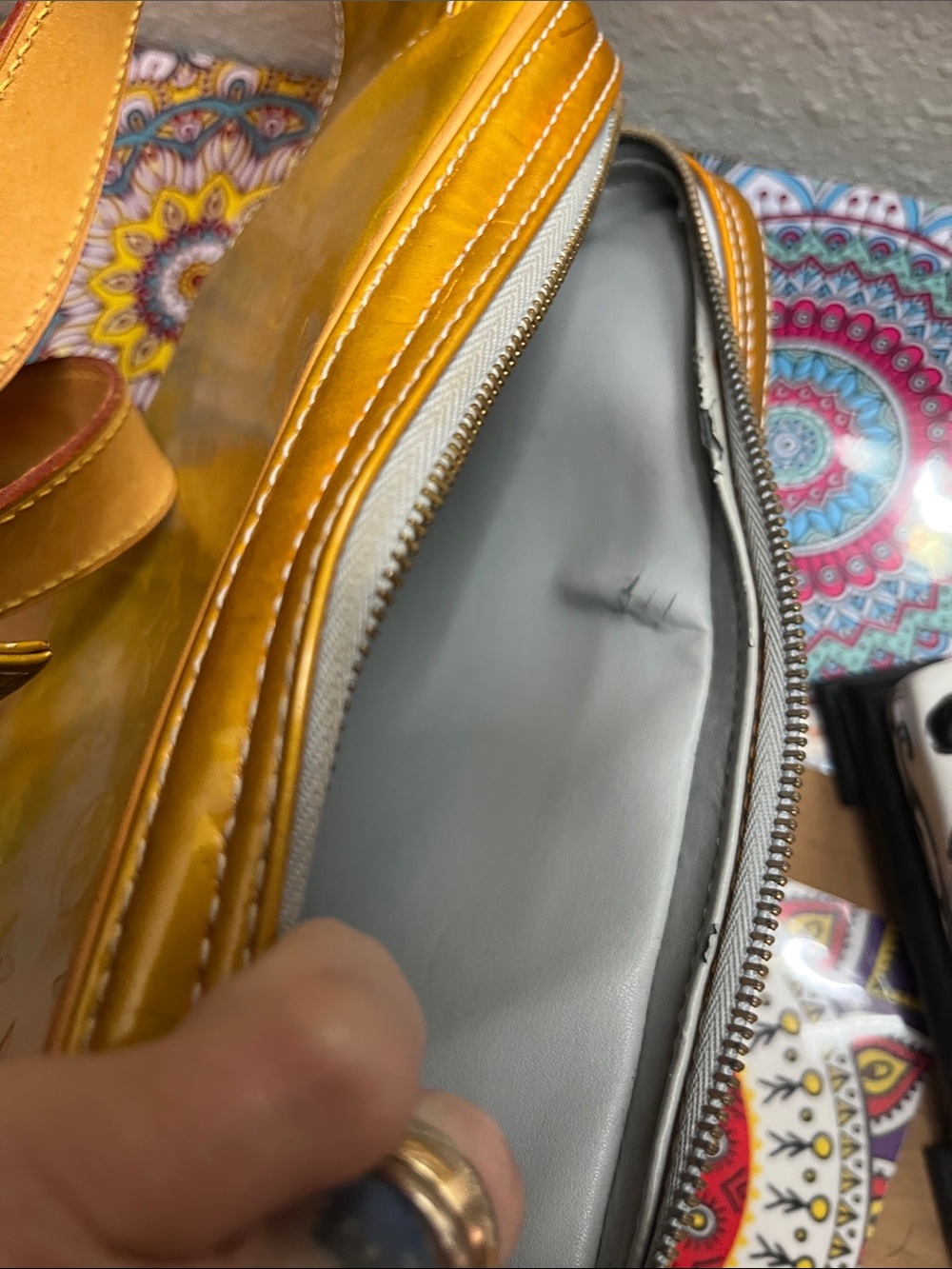 Louis Vuitton Yellow Vernis Monogram Crossbody Bag with Natural Leather Strap - Picture 11 of 13
